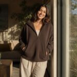 Alderway half-zip fleece pullover — Fleece Loungewear by MOUDEST. worn by a model.