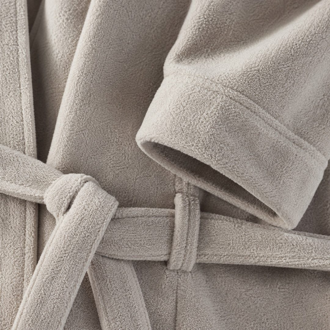 Rushmere fleece lounge robe — Fleece Loungewear by MOUDEST. close detail of the fabric and finish.