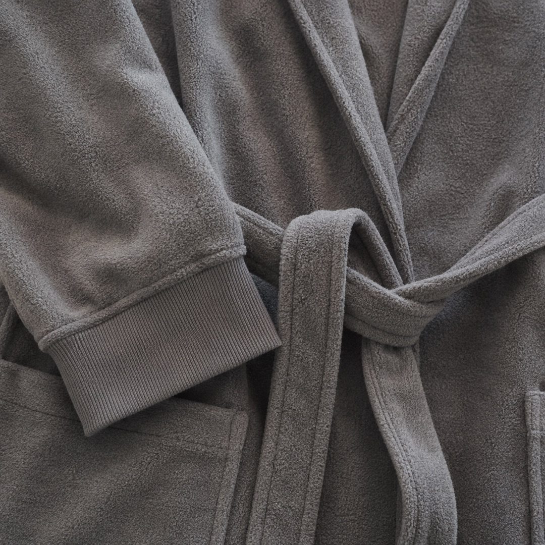 Marlow fleece lounge robe — Fleece Loungewear by MOUDEST. close detail of the fabric and finish.