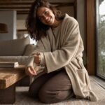 Willowdene fleece lounge robe — Fleece Loungewear by MOUDEST. worn by a model.