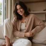 Wrenfield cropped button cardigan — Knitted Cardigans by MOUDEST. worn by a model.