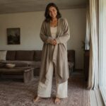 Fernhaugh open-front knitted wrap — Knitted Cardigans by MOUDEST. worn by a model.