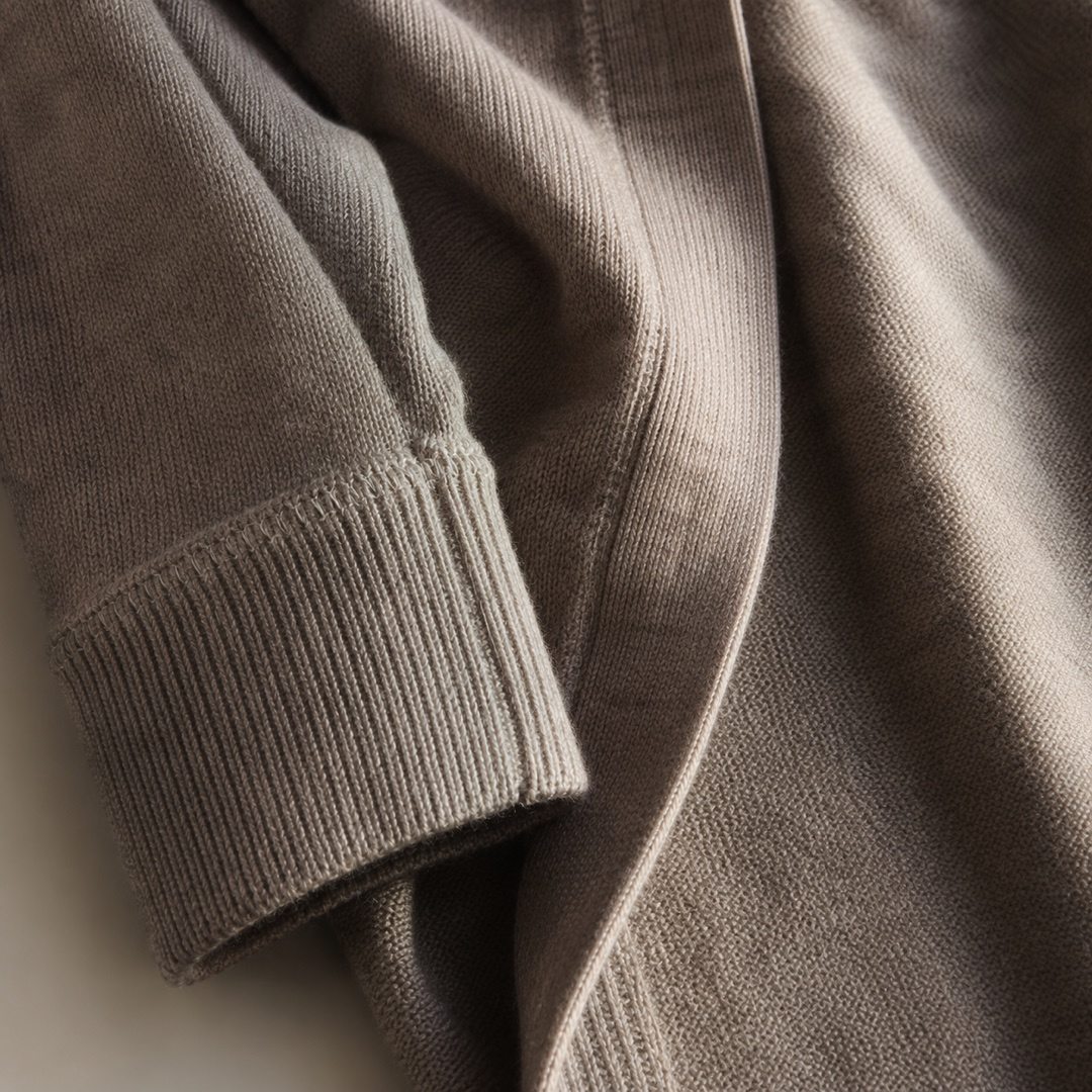 Larkspur open-front knitted wrap — Knitted Cardigans by MOUDEST. close detail of the fabric and finish.