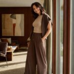 Wrenfield drawstring palazzo trouser — Lounge Trousers by MOUDEST. worn by a model.