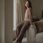 Willowdene cropped rib lounge trouser — Lounge Trousers by MOUDEST. worn by a model.