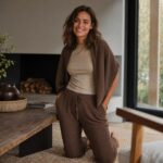 Larkspur cropped rib lounge trouser — Lounge Trousers by MOUDEST. worn by a model.