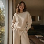 Hazelmere drawstring palazzo trouser — Lounge Trousers by MOUDEST. worn by a model.