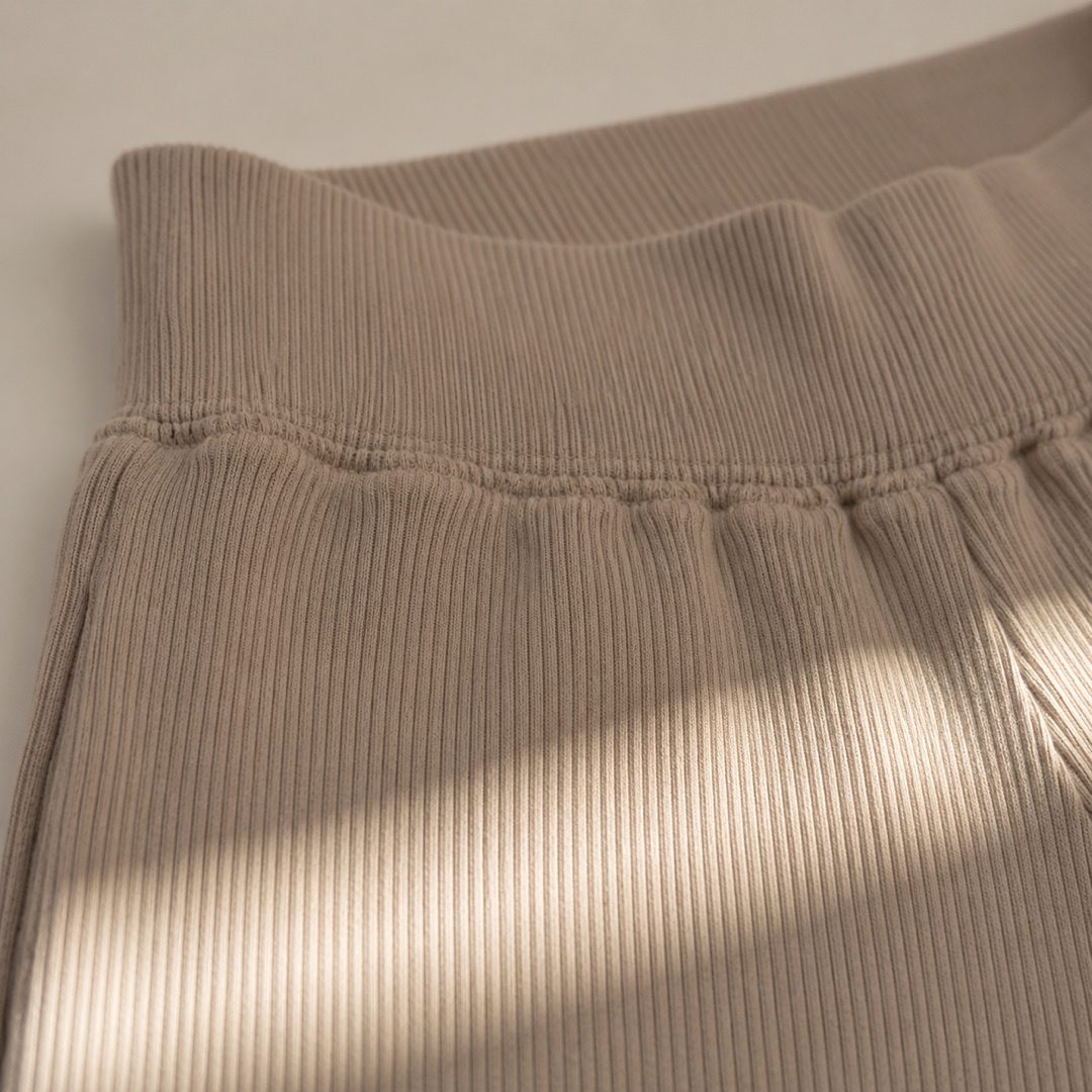 Thornbury drawstring palazzo trouser — Lounge Trousers by MOUDEST. close detail of the fabric and finish.