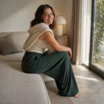 Thornbury drawstring palazzo trouser — Lounge Trousers by MOUDEST. worn by a model.