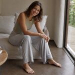 Elmsett cropped rib lounge trouser — Lounge Trousers by MOUDEST. worn by a model.