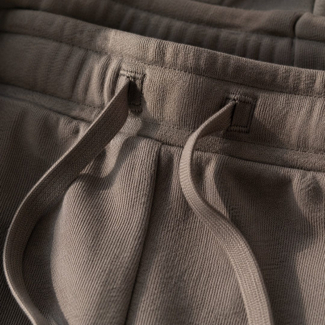 Alderway wide-leg lounge trouser — Lounge Trousers by MOUDEST. close detail of the fabric and finish.