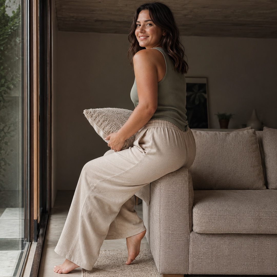 Alderway wide-leg lounge trouser — Lounge Trousers by MOUDEST. worn by a model.