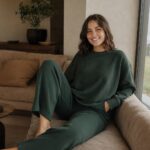 Sedgemoor cropped rib lounge trouser — Lounge Trousers by MOUDEST. worn by a model.