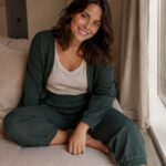 Ottersley cropped rib lounge trouser — Lounge Trousers by MOUDEST. worn by a model.