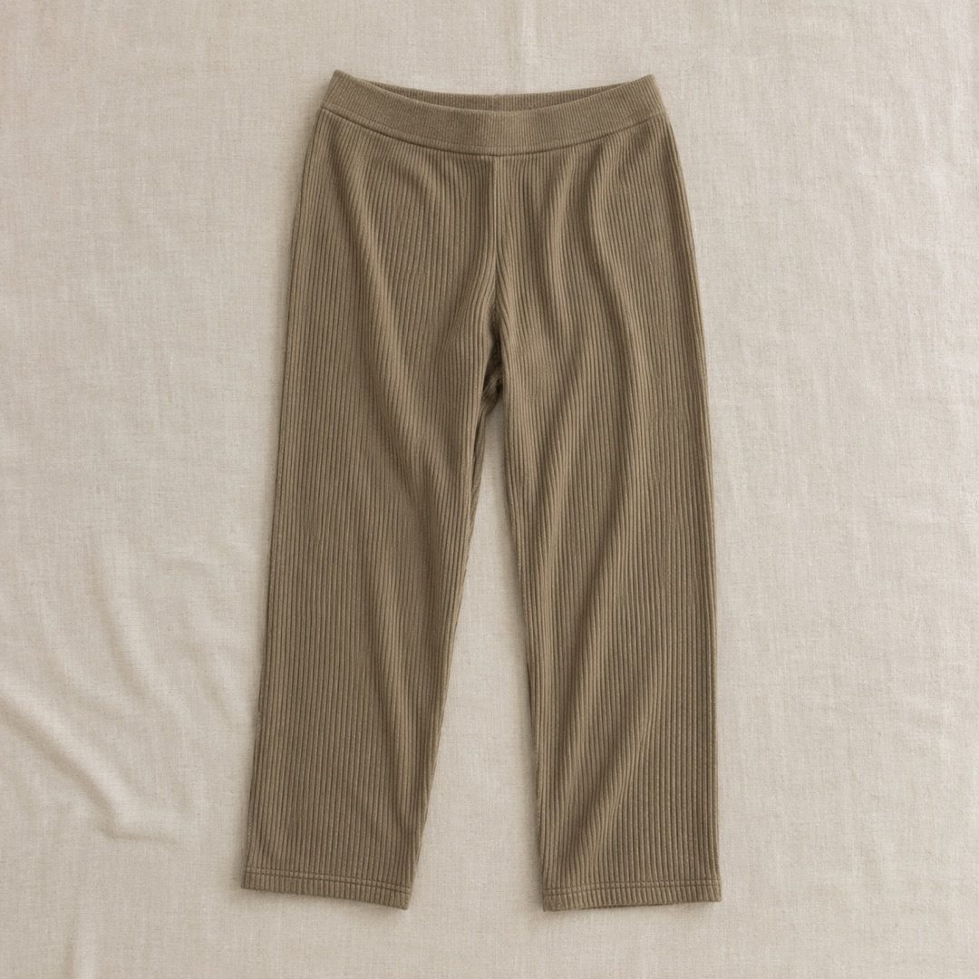 Pennine cropped rib lounge trouser — Lounge Trousers by MOUDEST. product photograph on a white background.