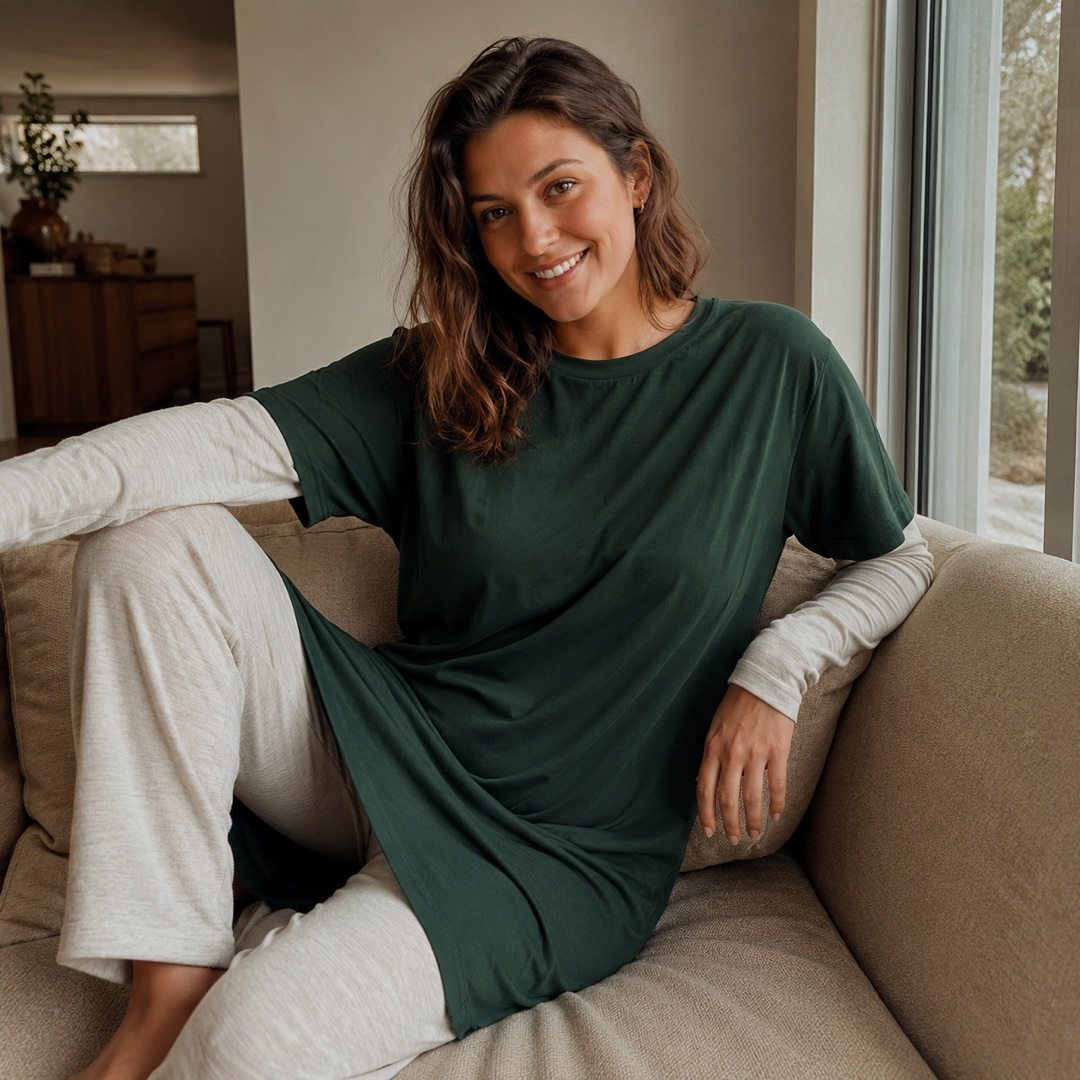 Elmsett short-sleeve cotton night dress — Night Dresses by MOUDEST. worn by a model.