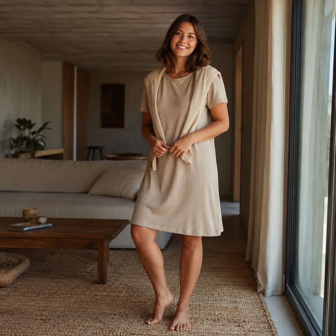 Fernhaugh short-sleeve cotton night dress — Night Dresses by MOUDEST. worn by a model.