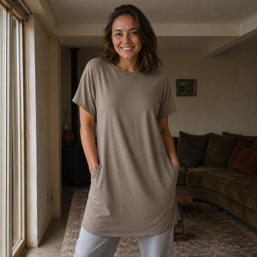 Rushmere short-sleeve cotton night dress — Night Dresses by MOUDEST. worn by a model.