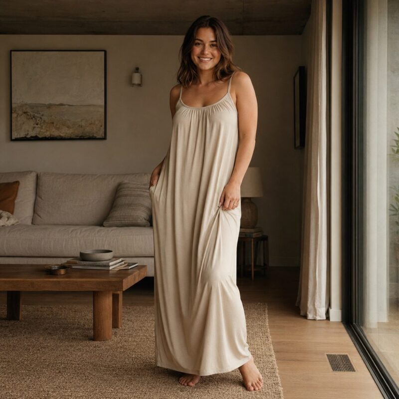 Hollington strappy jersey night dress — Night Dresses by MOUDEST. worn by a model.