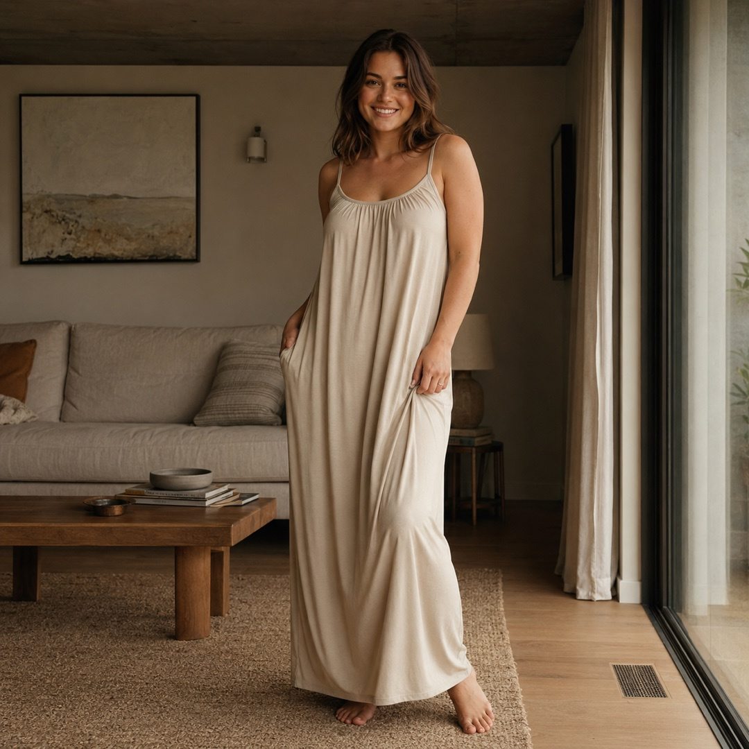 Hollington strappy jersey night dress — Night Dresses by MOUDEST. worn by a model.