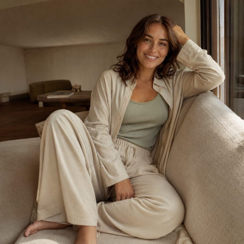 Thornbury long-sleeve brushed night dress — Night Dresses by MOUDEST. worn by a model.