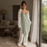 Hazelmere strappy jersey night dress — Night Dresses by MOUDEST. worn by a model.