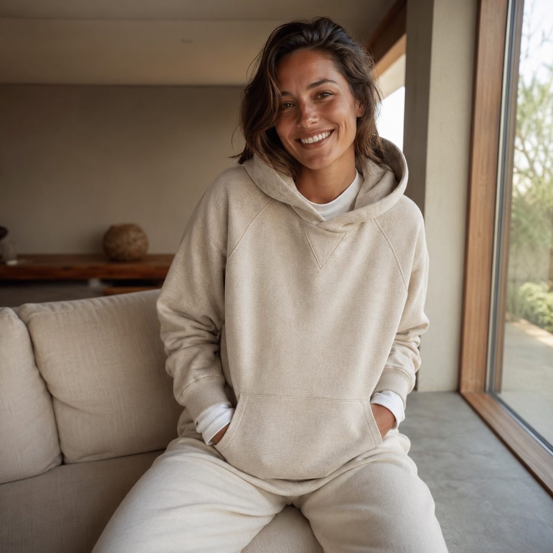 Wrenfield relaxed hoodie — Sweat Sets by MOUDEST. worn by a model.