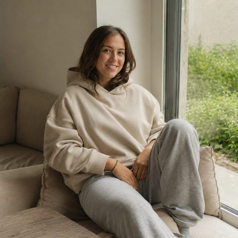 Cotswell relaxed hoodie — Sweat Sets by MOUDEST. worn by a model.