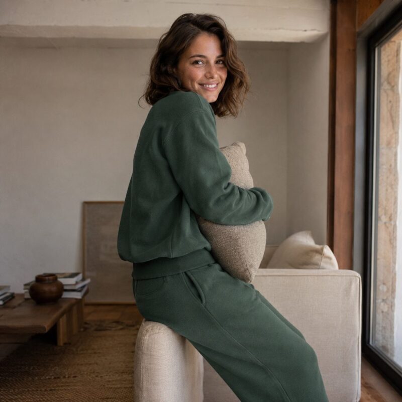 Pennine tapered sweat trouser — Sweat Sets by MOUDEST. worn by a model.