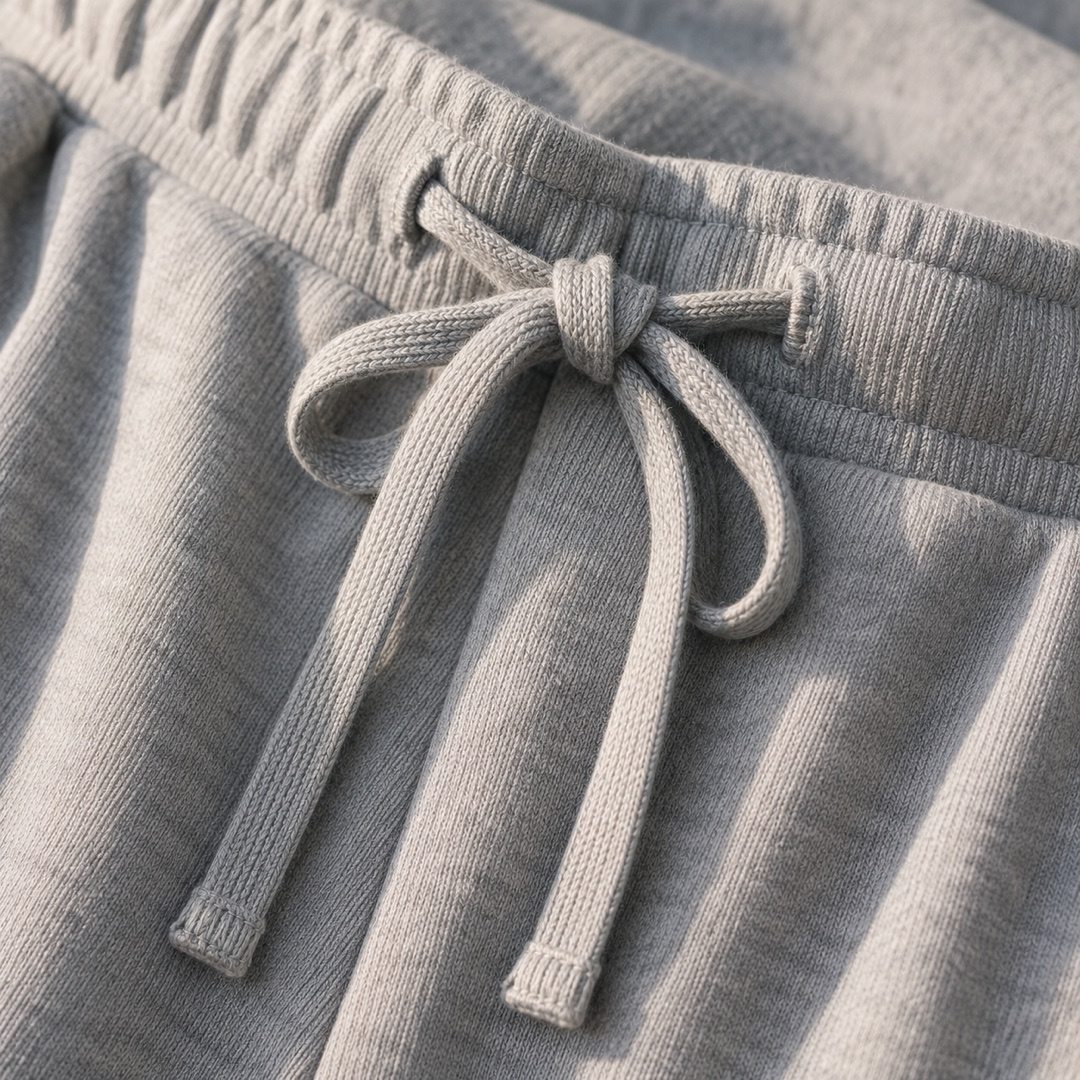 Fernhaugh tapered sweat trouser — Sweat Sets by MOUDEST. close detail of the fabric and finish.